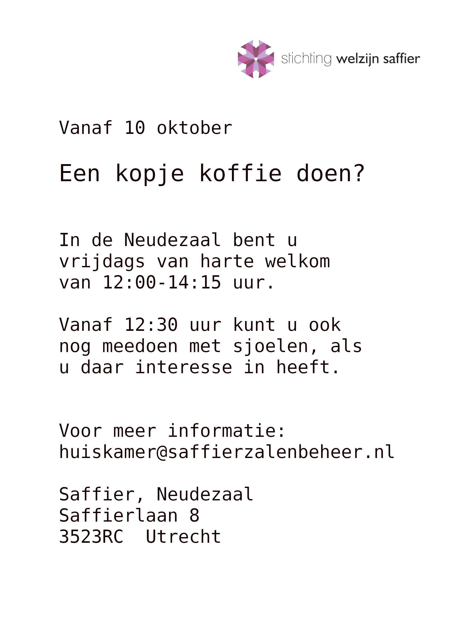 Koffie in de middag, vrijdag vanaf 10 oktober